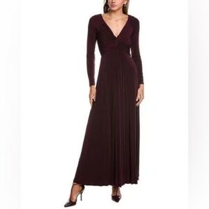 Mahogany Long-Sleeve Organza Pleated Long Formal Taylor Dress Size 2